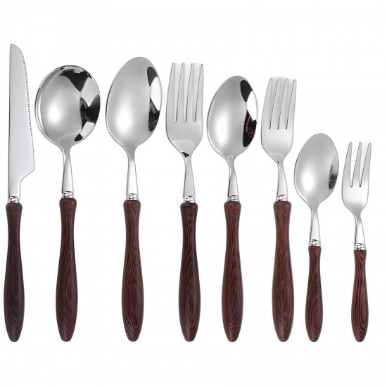 Silverware 304 Stainless Steel Knife Spoon and Forks Flatware Party Wooden Handle Silver Cutlery Sets Silverware 304 Stainless Steel Knife Spoon and Forks Flatware Party Wooden Handle Silver Cutlery Sets