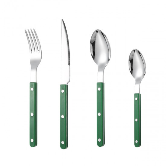 Rivet Handle Fork Spoon Knife Set Custom Stainless Steel Green Abs Plastic Handle Cutlery Set Rivet Handle Fork Spoon Knife Set Custom Stainless Steel Green Abs Plastic Handle Cutlery Set