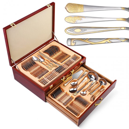 Luxury 72pcs Cutlery Set Spoon Knife and Fork Stainless Steel Flatware Sets for Wedding Gifts Luxury 72pcs Cutlery Set Spoon Knife and Fork Stainless Steel Flatware Sets for Wedding Gifts