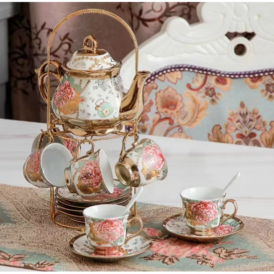 European Vintage Style 20-Piece Ceramic Coffee Pot and Tea Cup Set Porcelain for Gifts Drinkware Morning Afternoon Tea Suit European Vintage Style 20-Piece Ceramic Coffee Pot and Tea Cup Set Porcelain for Gifts Drinkware Morning Afternoon Tea Suit