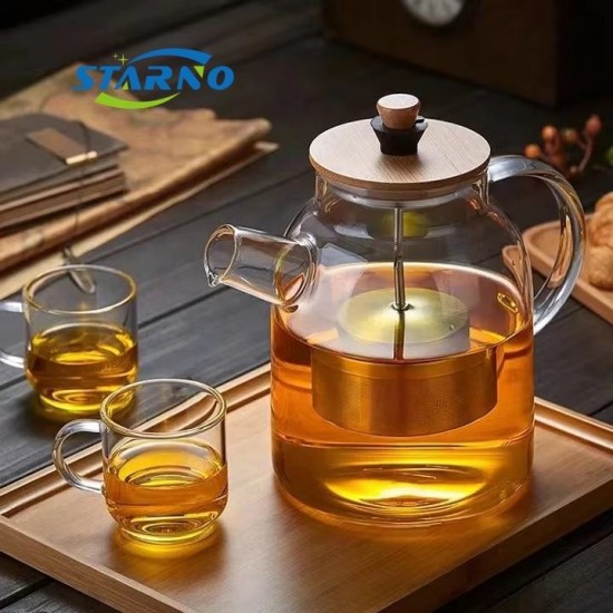 Borosilicate Glass Glass Teapot with Bamboo Wood Lid Borosilicate Glass Tea Pot Set Infuser Teapot Borosilicate Glass Glass Teapot with Bamboo Wood Lid Borosilicate Glass Tea Pot Set Infuser Teapot