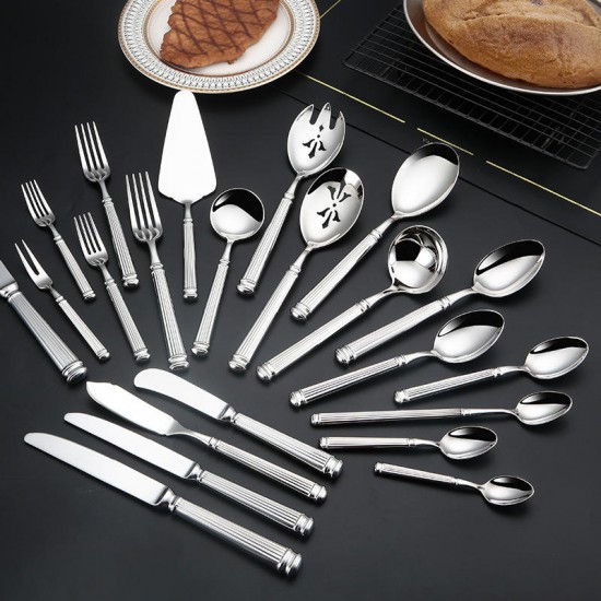 Stainless Steel 304 Elegant Flatware Silver Metal Western Minimalist Dessert Spoon Fork Vintage Knife Cutlery Sets for Presents Stainless Steel 304 Elegant Flatware Silver Metal Western Minimalist Dessert Spoon Fork Vintage Knife Cutlery Sets for Presents