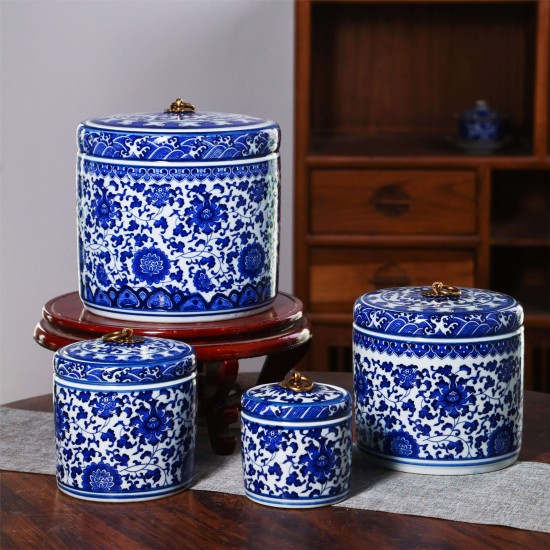 Handmade Chinese Blue and White Flower Pattern Copper Ring Cover Porcelain Ceramic Tea Pot and Vase Handmade Chinese Blue and White Flower Pattern Copper Ring Cover Porcelain Ceramic Tea Pot and Vase