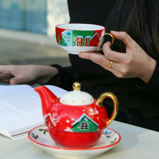 Christmas Custom Design Tea for One Teapot Set Ceramic White Porcelain Teapot and cup Set Christmas Custom Design Tea for One Teapot Set Ceramic White Porcelain Teapot and cup Set