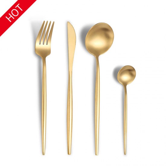 Nordic Commercial Stainless Steel Portuguese Cutlery Flatware Matte Gold Colored Silverware Spoon Fork Set Dinner Knife Nordic Commercial Stainless Steel Portuguese Cutlery Flatware Matte Gold Colored Silverware Spoon Fork Set Dinner Knife