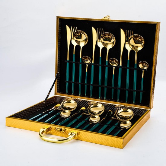 Utensil Fork Knife Spoon Black Gold Flatware Stainless Steel Cutlery 24pcs Set With Wooden Box Utensil Fork Knife Spoon Black Gold Flatware Stainless Steel Cutlery 24pcs Set With Wooden Box
