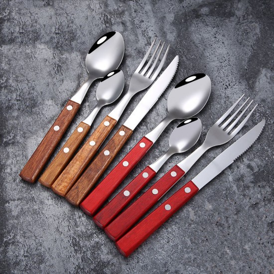 Wood Handle Silverware Set 18/8 (304) Stainless Steel Cutlery Set Forks Spoons and Knives Set Wood Handle Silverware Set 18/8 (304) Stainless Steel Cutlery Set Forks Spoons and Knives Set