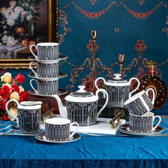 New Designs Luxury Black Stripes Deco Ceramic Coffee Tea Cup Set Fine Bone China Coffee Set New Designs Luxury Black Stripes Deco Ceramic Coffee Tea Cup Set Fine Bone China Coffee Set