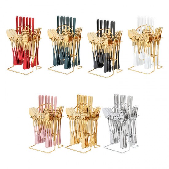 Factory wholesale Stainless Steel Knife Fork Spoon set 24pcs Gold Flatware Luxury Cutlery Set With Stand Factory wholesale Stainless Steel Knife Fork Spoon set 24pcs Gold Flatware Luxury Cutlery Set With Stand