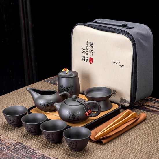 Custom Logo Travel Tea Sets Chinese Kung Fu Ceramic Teapot Portable Handmade Purple Clay Teapot Teacups All in One Gift Bag Custom Logo Travel Tea Sets Chinese Kung Fu Ceramic Teapot Portable Handmade Purple Clay Teapot Teacups All in One Gift Bag