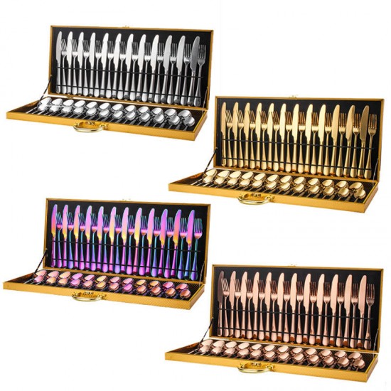 48 Pieces Stainless Steel Cutlery Set Service For 12 Person With Gold Gift Package Wedding 48 Pieces Stainless Steel Cutlery Set Service For 12 Person With Gold Gift Package Wedding