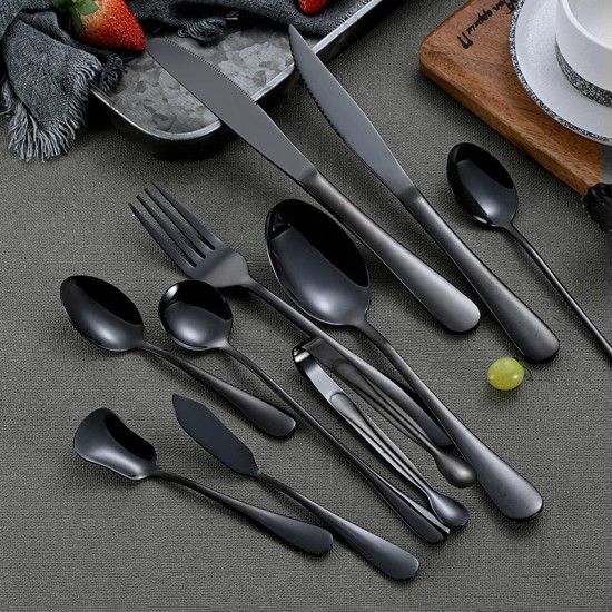 Factory Supply Luxury Black Stainless Steel Silverware Set Table Spoon Fork Knife Cutlery Party Factory Supply Luxury Black Stainless Steel Silverware Set Table Spoon Fork Knife Cutlery Party