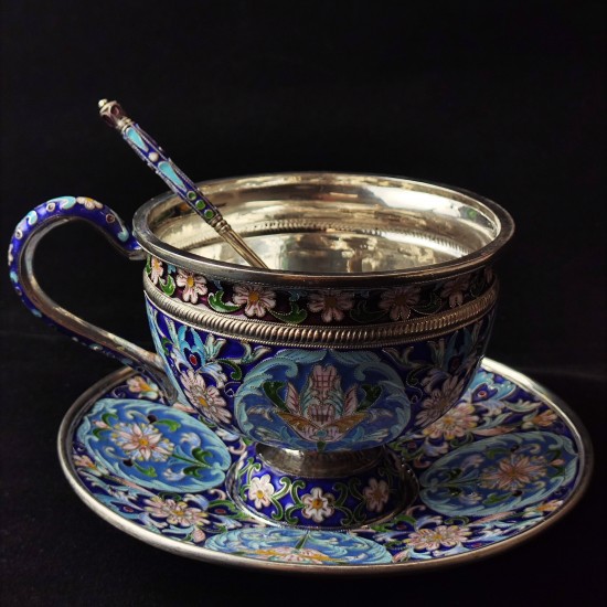 Selection Of Fine Handmade Sterling Silver Tea Set Russian Floral Pattern Elegant Filigree Enamel Hot Selling Coffee set Selection Of Fine Handmade Sterling Silver Tea Set Russian Floral Pattern Elegant Filigree Enamel Hot Selling Coffee set