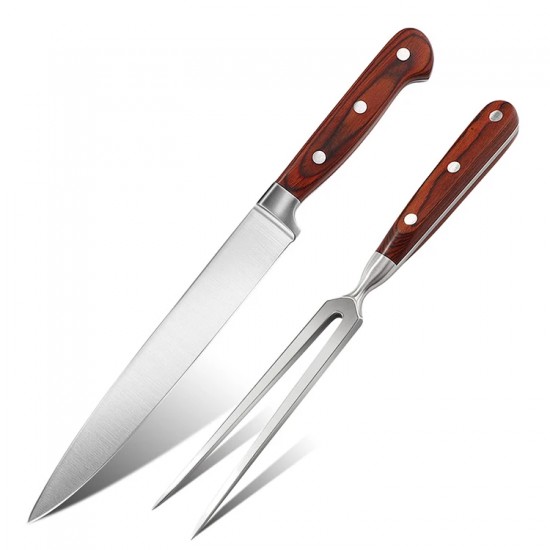 2PCS Stainless Steel Carving Knife Fork Set Slicing Knife with Wood Handle BBQ Stainless Steel Kitchen Knife Set 2PCS Stainless Steel Carving Knife Fork Set Slicing Knife with Wood Handle BBQ Stainless Steel Kitchen Knife Set