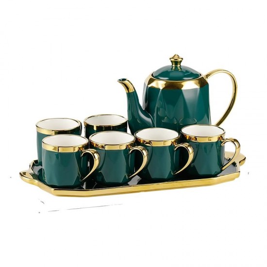 Royal Green Porcelain Coffee Tea Pot Six Cups Set European Luxury Ceramic Tea Sets Customized Logo Country Business Gifts Royal Green Porcelain Coffee Tea Pot Six Cups Set European Luxury Ceramic Tea Sets Customized Logo Country Business Gifts