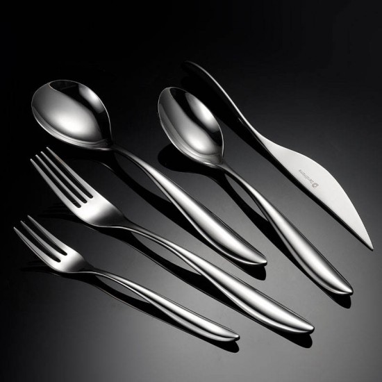 Highest quality stainless steel fork spoon knife cutlery set dessert spoon luxury gold flatware sets for wedding party 1085001 Highest quality stainless steel fork spoon knife cutlery set dessert spoon luxury gold flatware sets for wedding party 1085001