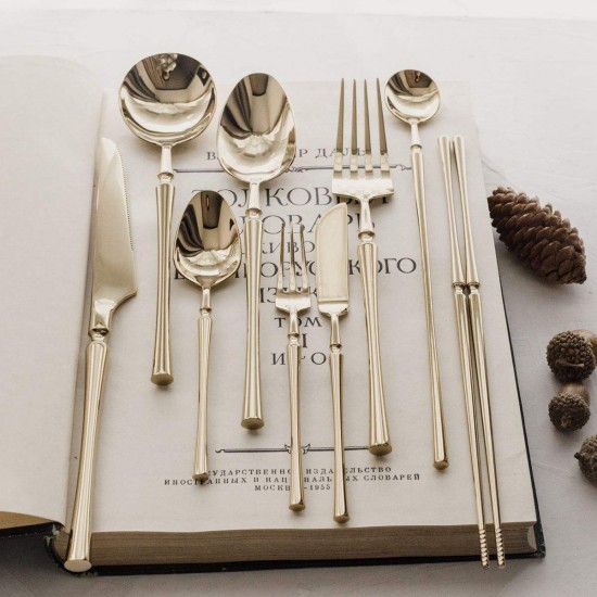 Luxury Canton Tower Round Handle Heavy Cutlery Wedding Event Flatware Dinner Knife Spoon Fork Set Luxury Canton Tower Round Handle Heavy Cutlery Wedding Event Flatware Dinner Knife Spoon Fork Set