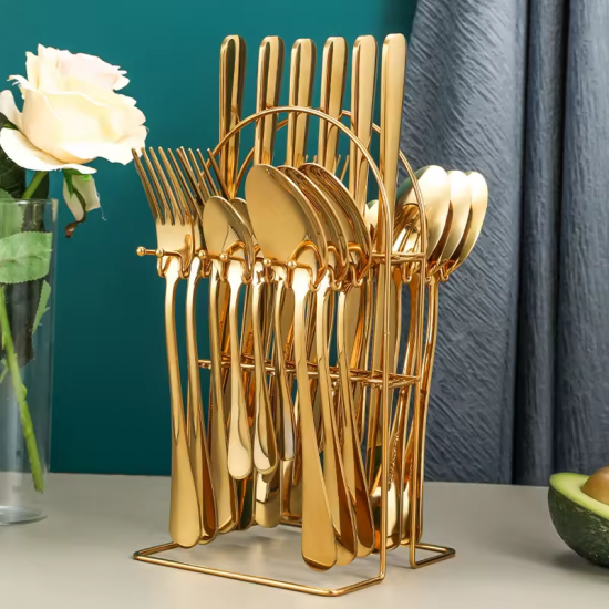 Royal Gold Stainless Steel 18/10 Gold Cutlery Set Hotel Wedding High Grade Metal Spoon Knife Fork Flatware Set Royal Gold Stainless Steel 18/10 Gold Cutlery Set Hotel Wedding High Grade Metal Spoon Knife Fork Flatware Set