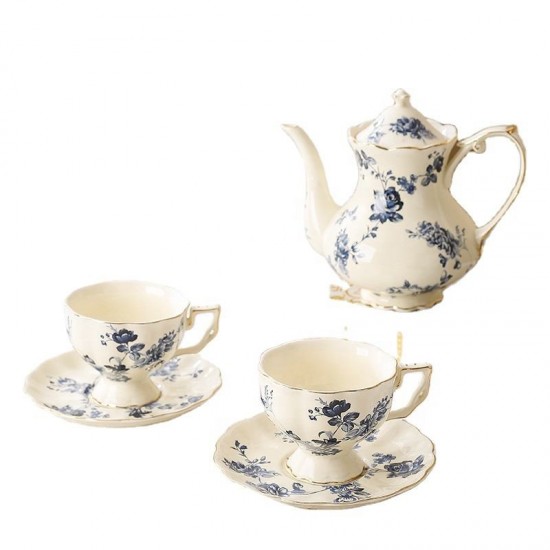 Madou French Retro Ceramic Flower Prints Cup And Saucer Set Elegant Tea Pot Set Restaurant Afternoon Tea Turkish Coffee Cup Madou French Retro Ceramic Flower Prints Cup And Saucer Set Elegant Tea Pot Set Restaurant Afternoon Tea Turkish Coffee Cup