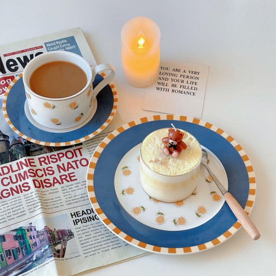 Daisy Cup Saucer Set Retro Wind Design Ceramic Porcelain Coffee Cup Dessert Plate Cute Style for Home Afternoon Tea Girl's Heart Daisy Cup Saucer Set Retro Wind Design Ceramic Porcelain Coffee Cup Dessert Plate Cute Style for Home Afternoon Tea Girl's Heart