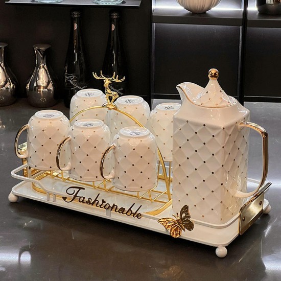 Amaze High Quality Luxury Porcelain Water Jug Set Classic Design White Ceramic Coffee Tea Pot Teapot Tea Cup Set Tray Home Use Amaze High Quality Luxury Porcelain Water Jug Set Classic Design White Ceramic Coffee Tea Pot Teapot Tea Cup Set Tray Home Use