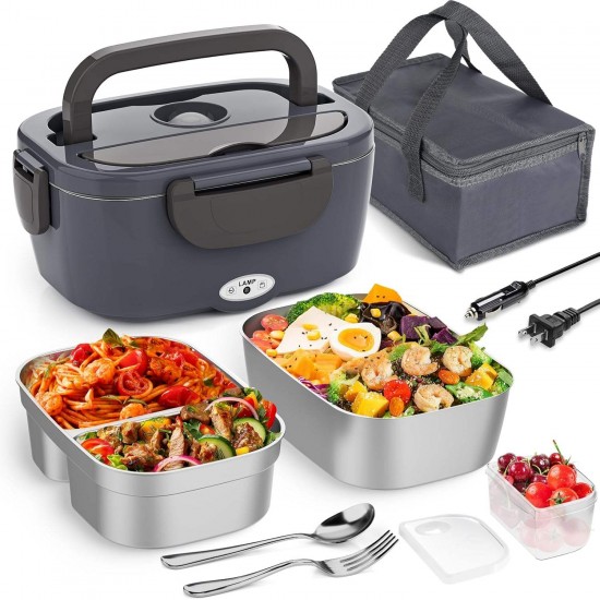 Portable Electric Lunch Box Food Heater Microwave Car/Home Warmer 2 Removable Stainless Steel Containers Leakproof Storage Portable Electric Lunch Box Food Heater Microwave Car/Home Warmer 2 Removable Stainless Steel Containers Leakproof Storage