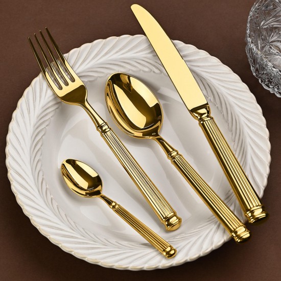 Premium Gold Silver Roman Column Stainless Steel Fork Spoon Knife Set for Wedding and Banquet Premium Gold Silver Roman Column Stainless Steel Fork Spoon Knife Set for Wedding and Banquet