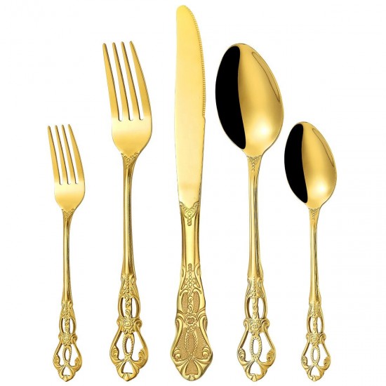 Wholesale High Quality Retro Silverware Golden Vintage Flatware Fork Knife Spoon Stainless Steel Gold Cutlery Set Wholesale High Quality Retro Silverware Golden Vintage Flatware Fork Knife Spoon Stainless Steel Gold Cutlery Set