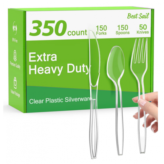 Extra Heavy Duty Clear Plastic Silverware Forks Spoons Knives BPA-Free Disposable Plastic Utensils Set Cutlery Set Plasticware Extra Heavy Duty Clear Plastic Silverware Forks Spoons Knives BPA-Free Disposable Plastic Utensils Set Cutlery Set Plasticware