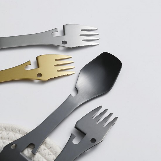 Stainless Steel Multi-functional One Knife Spoon Fork Outdoor Camping Portable Multi-purpose Corkscrew Fork Spoon Stainless Steel Multi-functional One Knife Spoon Fork Outdoor Camping Portable Multi-purpose Corkscrew Fork Spoon