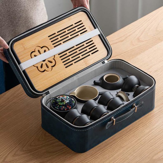 Portable All in One Gift Bag Outdoor Travel Ceramic Tea Set Porcelain Teapot with Bamboo Tea Tray Portable All in One Gift Bag Outdoor Travel Ceramic Tea Set Porcelain Teapot with Bamboo Tea Tray