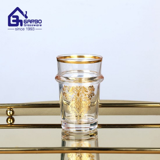 Arabic Style Golden Decal Tea Glass Cup 130ml Gold Rim Drinking Glass Teapot and Cup Set of 7pcs Gift Promotion Teacup Set Arabic Style Golden Decal Tea Glass Cup 130ml Gold Rim Drinking Glass Teapot and Cup Set of 7pcs Gift Promotion Teacup Set