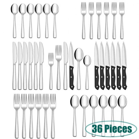 Hot Sell 36 Pieces Steak Knife Spoon Forks Set Wedding Besteck Silverware Set Mirror Polish Flatware Stainless Steel Cutlery Set Hot Sell 36 Pieces Steak Knife Spoon Forks Set Wedding Besteck Silverware Set Mirror Polish Flatware Stainless Steel Cutlery Set