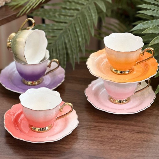 90ml/220ml Colorful Tea Cups Set Of 12 Pieces Ceramic Porcelain Fine China Espresso Coffee Tea Cups And Saucers Set 90ml/220ml Colorful Tea Cups Set Of 12 Pieces Ceramic Porcelain Fine China Espresso Coffee Tea Cups And Saucers Set